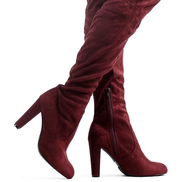 Over the Knee Fall/Winter Tall Boots - Burgundy - Picture 5 of 6